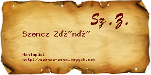 Szencz Zénó névjegykártya
